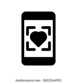 Smartphone Icon Featuring a Heart Symbol Inside a Focused Frame Design