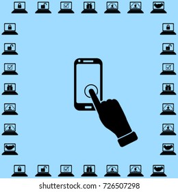 Smartphone icon, finger on touchscreen vector illustration