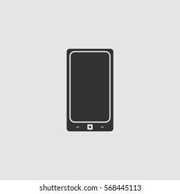 Smartphone icon flat. Black pictogram on grey background. Vector illustration symbol