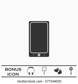 Smartphone icon flat. Black pictogram on white background. Vector illustration symbol and bonus button