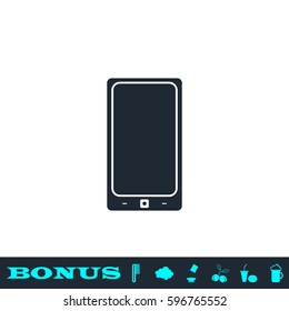 Smartphone icon flat. Black pictogram on white background. Vector illustration symbol and bonus button