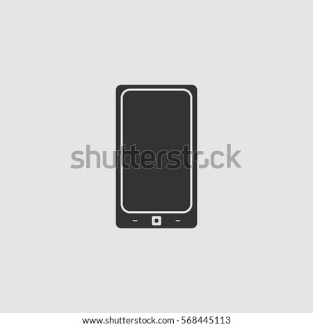 Smartphone icon flat. Black pictogram on grey background. Vector illustration symbol