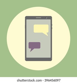 Smartphone icon in flat design. Simple phone with symbols of messages.  Vector Illustration