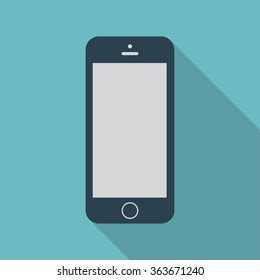 smartphone icon in flat design style on blue background. mobile phone symbol. stock vector illustration