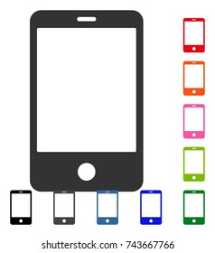 Smartphone icon. Flat grey pictogram symbol in a blue rounded squared frame. Black, gray, green, blue, red, orange color versions of Smartphone vector. Designed for web and application interfaces.
