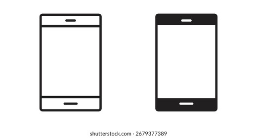 Icono de teléfono inteligente y paquete de estilo de trazo plano sobre fondo blanco. Ilustraciones vectoriales