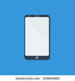 Smartphone icon in flat style with blank screen and blue background. Eps 10 vector illustration.