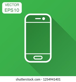 Smartphone icon in flat style. Phone handset vector illustration with long shadow. Smartphone business concept.
