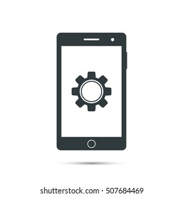 Smartphone icon with gear setting sign. Vector isolated simple illustration.