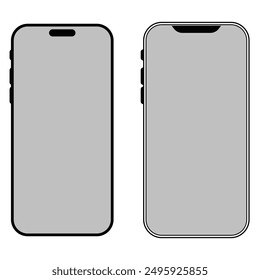 Icono de teléfono inteligente en escala de grises aislado sobre fondo blanco.