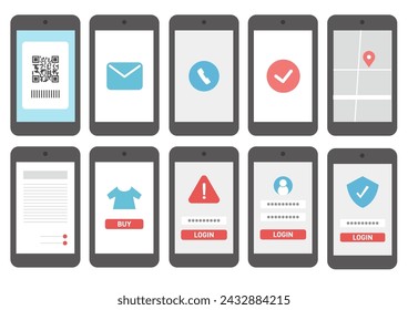 It is smartphone icon illustration set.