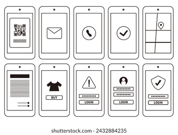 Es conjunto de ilustración de icono de teléfono inteligente.