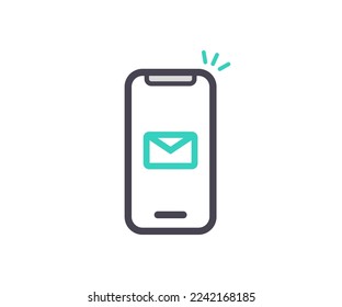 Icono de Smartphone, mensaje entrante, diseño del logotipo de la notificación por correo electrónico. Nuevo icono de mensaje con notificación. Comunicación por chat en redes sociales. Nuevo diseño e ilustración de vectores de correo electrónico.
