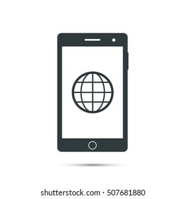 Smartphone icon with internet sign. Vector isolated simple illustration. 