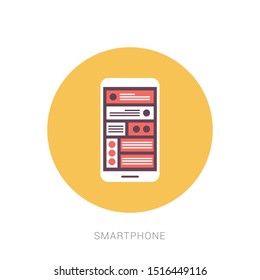 Smartphone icon with isolated blank screen. Modern simple flat telephone sign. Yellow theme concept