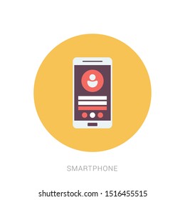Smartphone icon with isolated blank screen. Modern simple flat telephone sign. Yellow theme concept
