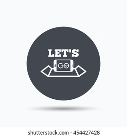 Smartphone icon. Let's Go symbol on map. game concept. Flat web button with icon on white background. Gray round pressbutton with shadow. Vector