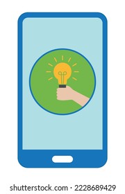 Smartphone icon with lightbulb in hand on screen