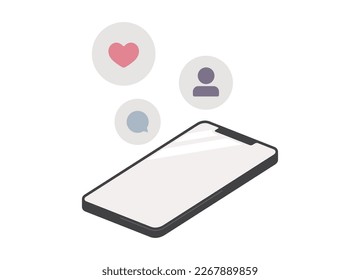 Smartphone icon like comment follower isometric vector illustration