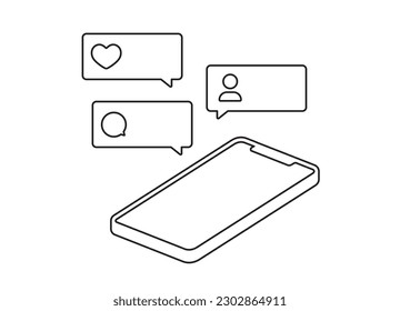 Smartphone icon like comment follower isometric vector illustration