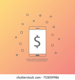 smartphone icon in line style with mobile payment concept on scr
