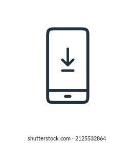 smartphone icon line vector download.  download symbol isolated on white background.