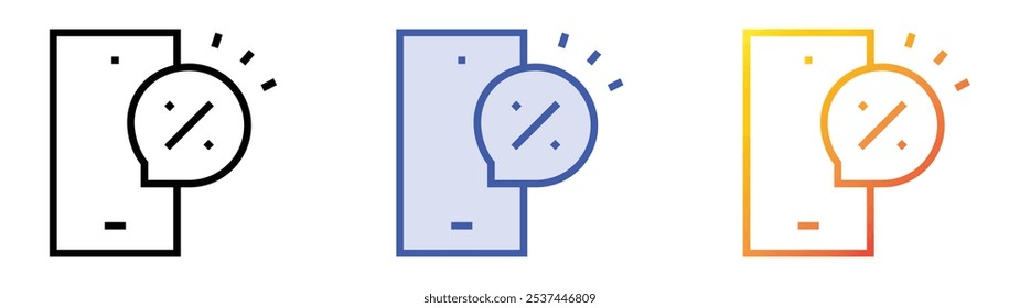 smartphone icon. Linear, Blue Fill and Gradient Style Design Isolated On White Background