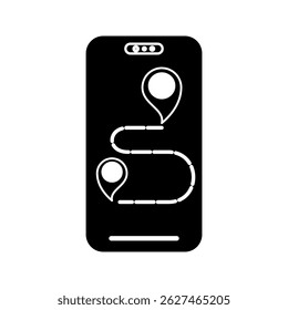 Icono del smartphone con la ruta del mapa de la ubicación, icono plano del pictograma del estilo para el App móvil de UI o de UX, diseño del símbolo del logotipo de la Ilustración vectorial, aislado en blanco