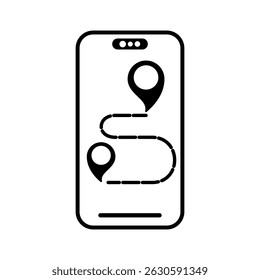 smartphone icon with location map route, flat style pictogram icon for ui or ux mobile app, vector illustration logo symbol design, isolated on white