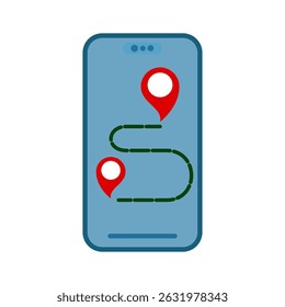 smartphone icon with location map route, flat style pictogram icon for ui or ux mobile app, vector illustration logo symbol design, isolated on white