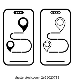 ícone de smartphone com rota de mapa de localização, ícone de pictograma de estilo plano para aplicativo móvel ui ou ux, design de símbolo de logotipo de ilustração vetorial, isolado no branco