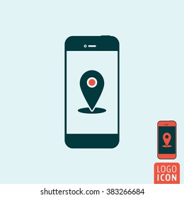 Smartphone icon. Smartphone with location mark isolated,. Mobile phone minimal design. Vector illustration