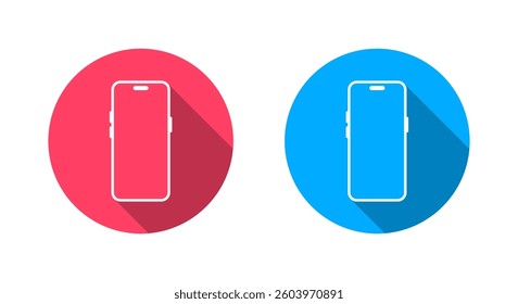 Smartphone icon with long shadow. Mobile phone, cellphone sign symbol