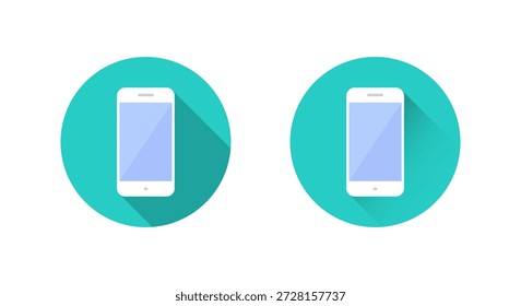 Icono de teléfono inteligente con sombra larga. Símbolo del teléfono móvil. Signo del teléfono móvil