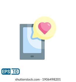 smartphone icon with love illustration in flat style isolated on white background. sign symbol for valentine's day. love chat design. EPS 10