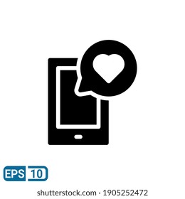 icono de smartphone con ilustración de amor en estilo sólido aislado en fondo blanco. símbolo de signo para el día de San Valentín. diseño de chat de amor. EPS 10