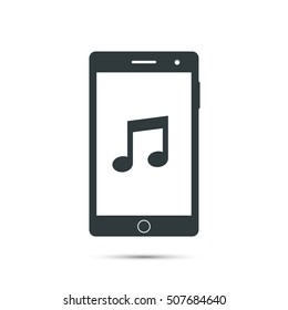 Smartphone icon with media player app sign. Vector isolated simple illustration.