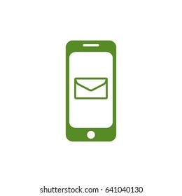  Smartphone icon with message symbol.  Flat vector illustration isolated on white. Green color