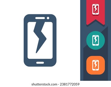 Smartphone Icon. Mobile Phone, Telephone, Crack, Cracked Screen, Broken. Professional, pixel perfect vector icon.