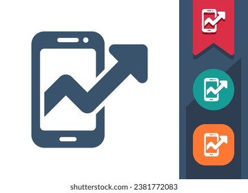 Smartphone Icon. Mobile Phone, Telephone, Arrow, Graph, Stats. Professional, pixel perfect vector icon.