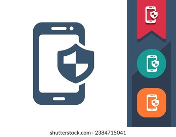 Smartphone Icon. Mobile Phone, Telephone, Shield, Insurance, Password, Security, Antivirus. Professional, pixel perfect vector icon.