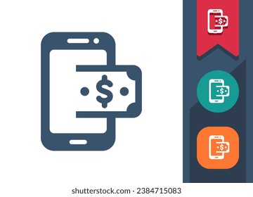 Smartphone Icon. Mobile Phone, Telephone, Online Shopping, E-commerce, Dollar, Bill, Money. Professional, pixel perfect vector icon.