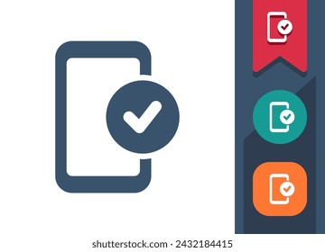 Smartphone Icon. Mobile Phone, Telephone, Button, Checkmark, Check Mark, Tick. Professional, pixel perfect vector icon.