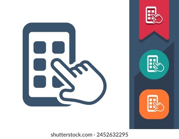Smartphone-Symbol. Handy, Telefon, Finger, Hand, Touch, Touchscreen, App, App. Professionelles Symbol für perfekte Vektorgrafik.