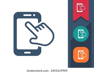 Smartphone-Symbol. Handy, Telefon, Finger, Hand, Touch, Touchscreen. Professionelles Symbol für perfekte Vektorgrafik.