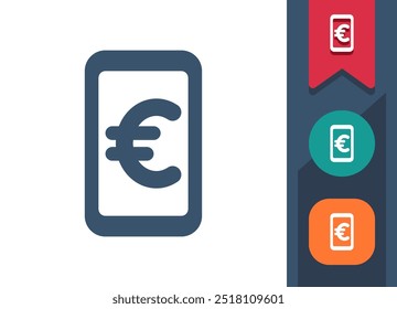 Smartphone Icon. Mobile Phone, Telephone, Money, Mobile Banking, Euro. Professional, pixel perfect vector icon.