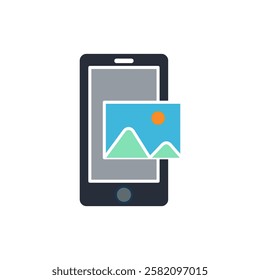 Smartphone Icon. Mobile Phone, Telephone, Photo, Picture, Gallery, simple flat style, illustration, logo sign symbol pictogram template, for ui or ux isolated on white for mobile app, editable