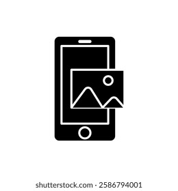 Smartphone Icon. Mobile Phone, Telephone, Photo, Picture, Gallery, simple flat style, illustration, logo sign symbol pictogram template, for ui or ux isolated on white for mobile app, editable