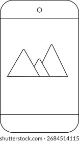 Icono del smartphone e icono de la montaña con el fondo blanco. Con las líneas negras