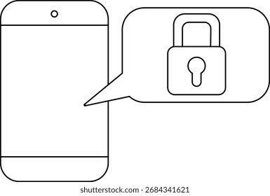 Icono del smartphone y icono del candado con el fondo blanco. Con las líneas negras
